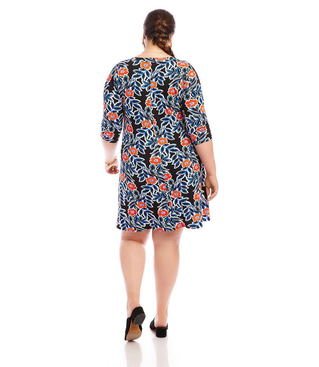 Karen Kane Print Plus Size 3/4 Sleeve A-Line Dress Karen Kane