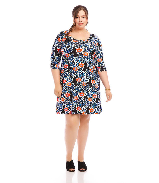 karen kane Print Plus Size 3/4 Sleeve A-Line Dress Karen Kane