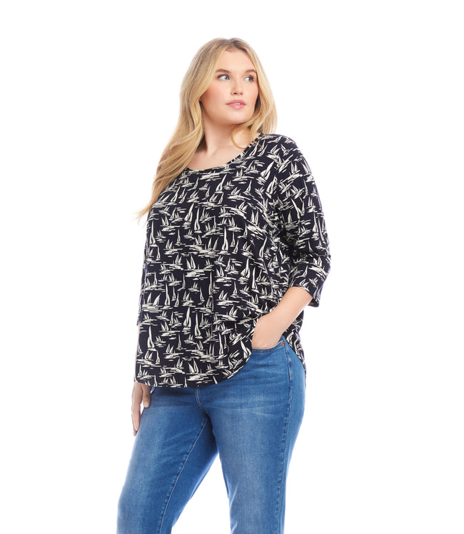 Karen Kane Print Plus Size 3/4 Sleeve Shirttail Top Karen Kane
