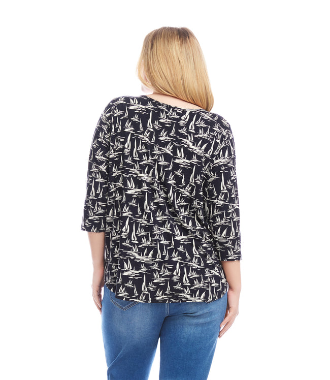 Karen Kane Print Plus Size 3/4 Sleeve Shirttail Top Karen Kane