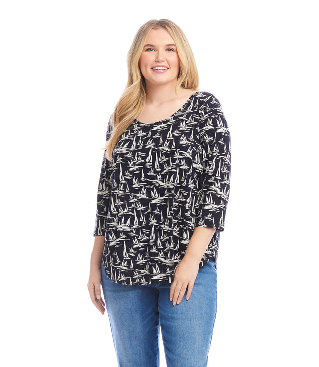 karen kane Print Plus Size 3/4 Sleeve Shirttail Top Karen Kane