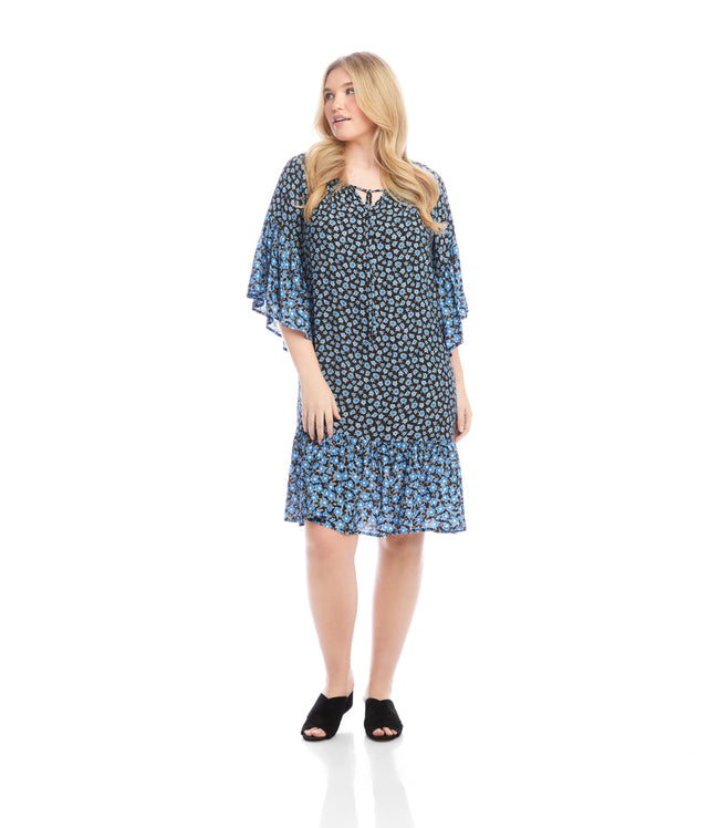 Karen Kane Print Plus Size Contrast Ruffle Hem Dress Karen Kane