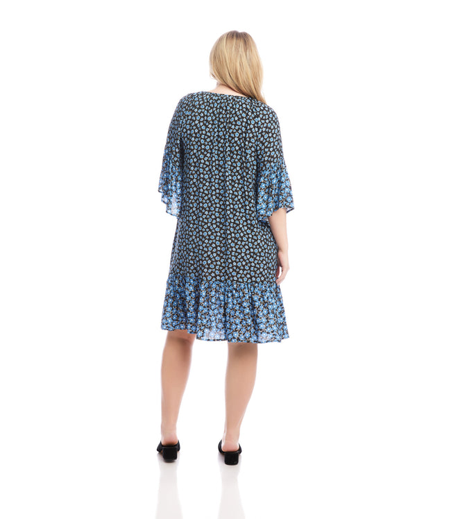 Karen Kane Print Plus Size Contrast Ruffle Hem Dress Karen Kane