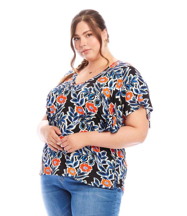 Karen Kane Print Plus Size Flutter Sleeve V-Neck Top Karen Kane