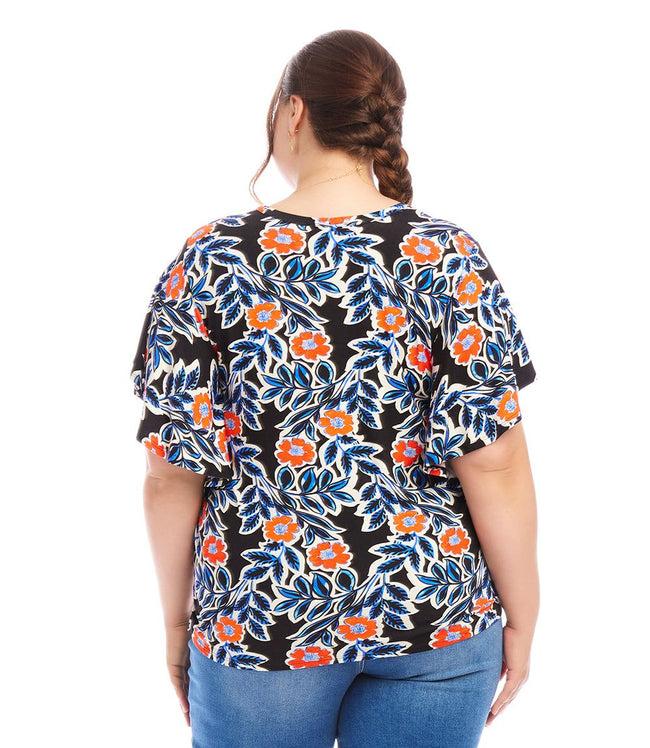 Karen Kane Print Plus Size Flutter Sleeve V-Neck Top Karen Kane