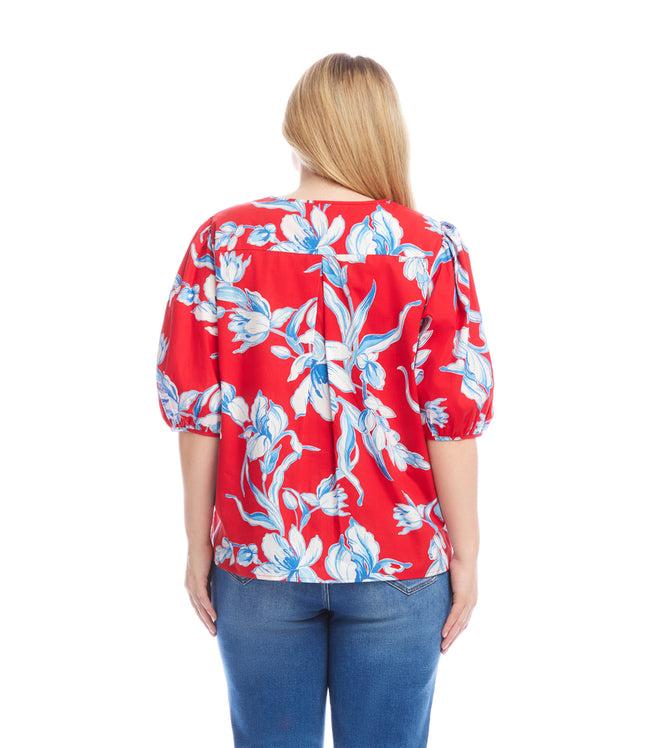 Karen Kane Print Plus Size Puff Sleeve Button-Front Shirt Karen Kane