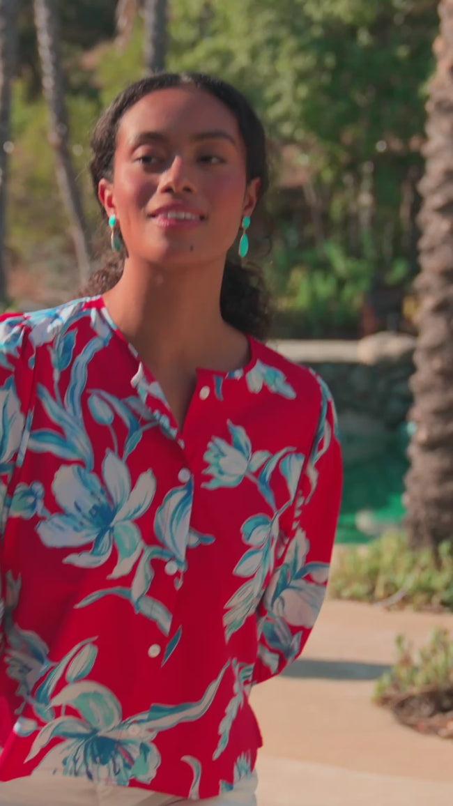 Karen Kane Print Puff Sleeve Button-Front Shirt Karen Kane