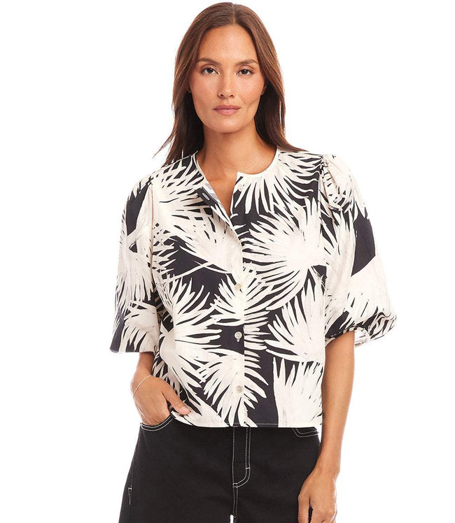 Karen Kane Print Puff Sleeve Button-Front Shirt Karen Kane