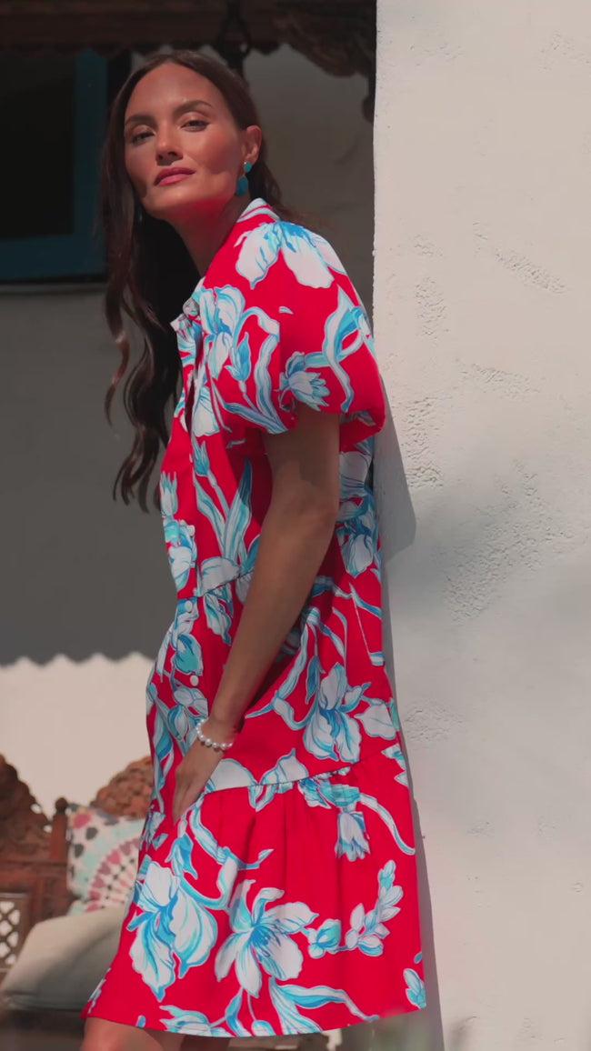 Karen Kane Print Puff Sleeve Tiered Shirtdress Karen Kane