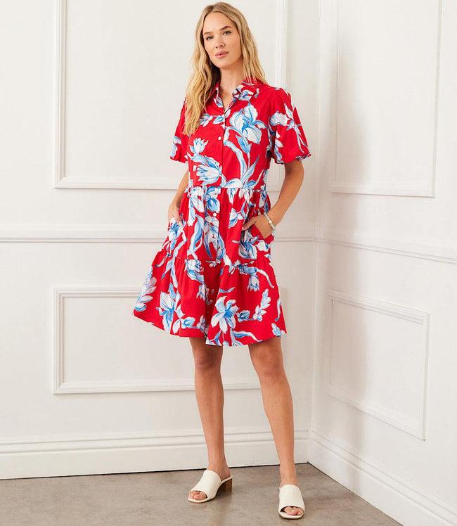 Karen Kane Print Puff Sleeve Tiered Shirtdress Karen Kane
