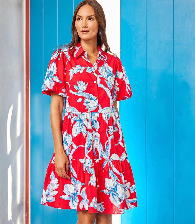 Karen Kane Print Puff Sleeve Tiered Shirtdress Karen Kane