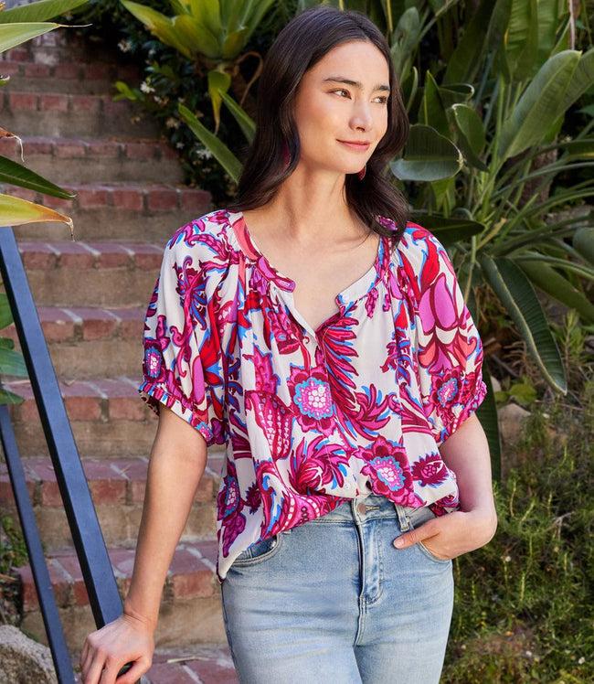 karen kane Print Short Sleeve Peasant Top Karen Kane