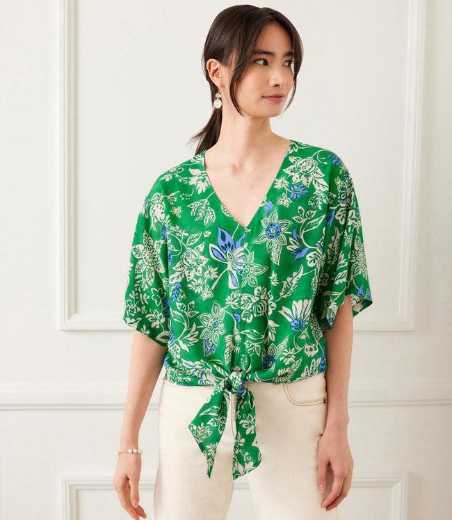 Karen Kane Print Short Sleeve Tie-Front Top Karen Kane