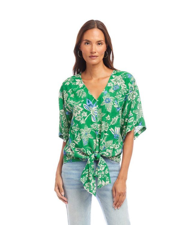 Karen Kane Print Short Sleeve Tie-Front Top Karen Kane