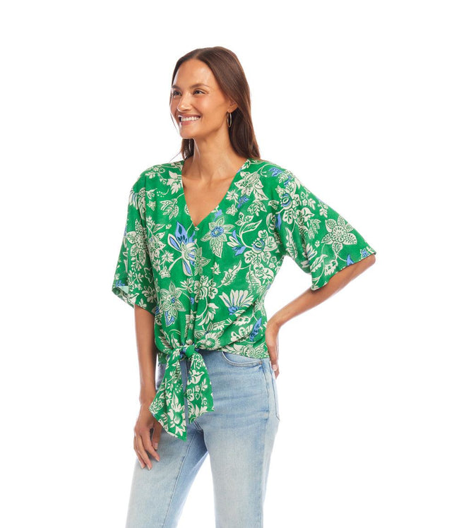 Karen Kane Print Short Sleeve Tie-Front Top Karen Kane