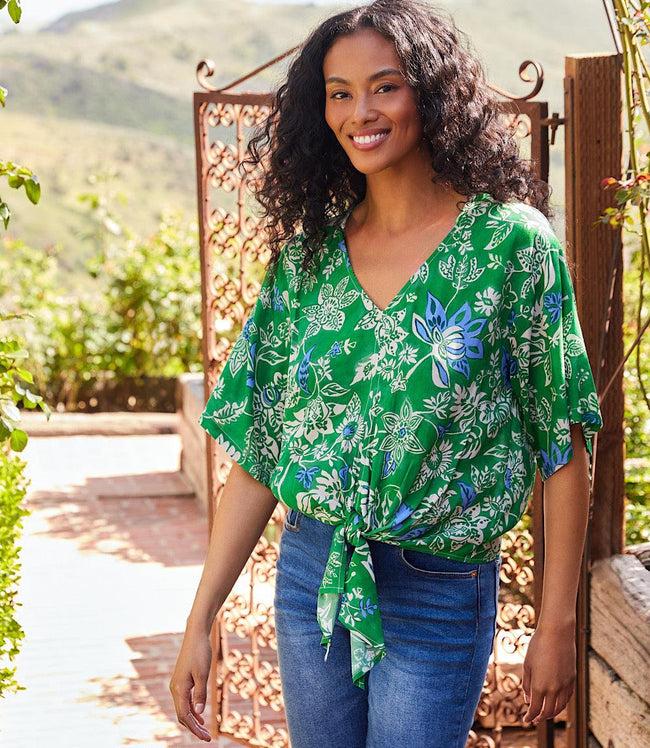 karen kane Print Short Sleeve Tie-Front Top Karen Kane