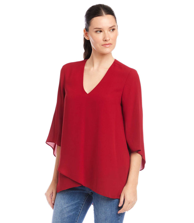 Karen Kane Red Bracelet Sleeve Asymmetric Top Karen Kane