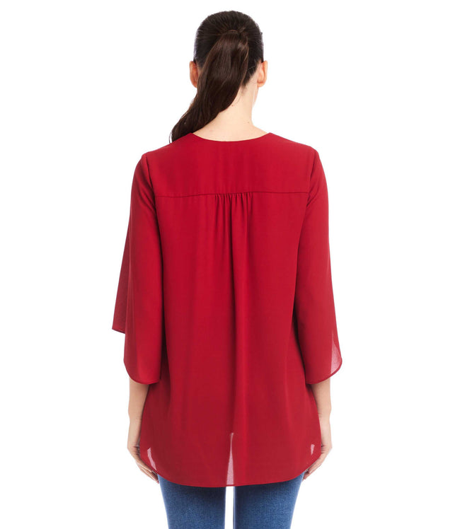 Karen Kane Red Bracelet Sleeve Asymmetric Top Karen Kane