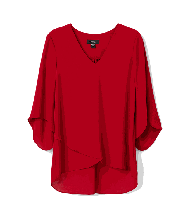 Karen Kane Red Bracelet Sleeve Asymmetric Top Karen Kane