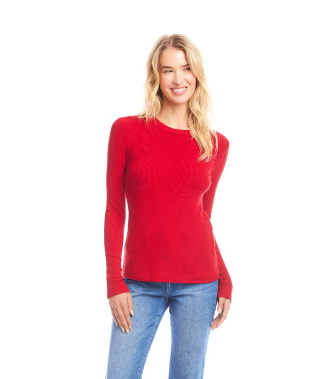 Karen Kane Red Long Sleeve Ribbed Crewneck Top Karen Kane