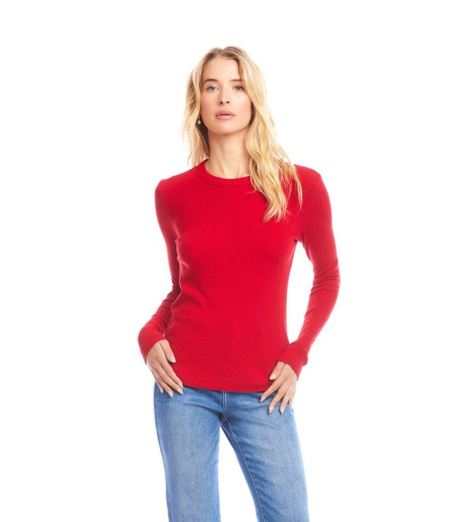 Karen Kane Red Long Sleeve Ribbed Crewneck Top Karen Kane
