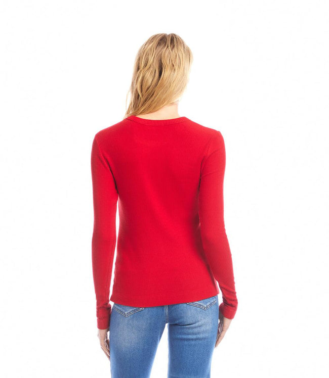 Karen Kane Red Long Sleeve Ribbed Crewneck Top Karen Kane