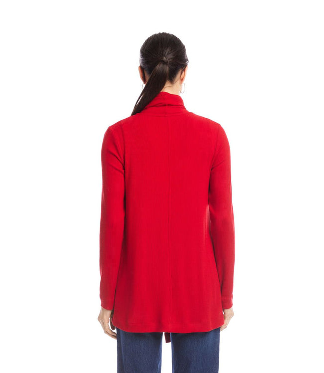 Karen Kane Red Long Sleeve Ribbed Drape Front Cardigan Karen Kane