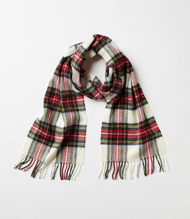karen kane Red Merino Wool Fringed Plaid Scarf Karen Kane
