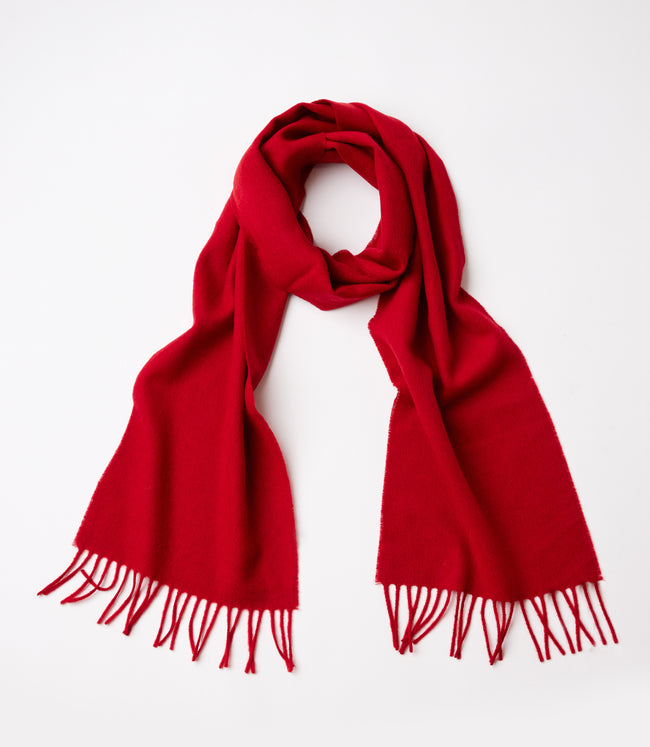 karen kane Red Merino Wool Fringed Scarf Karen Kane