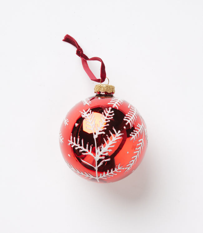 karen kane Red Snowy Branches Glass Ornament Karen Kane