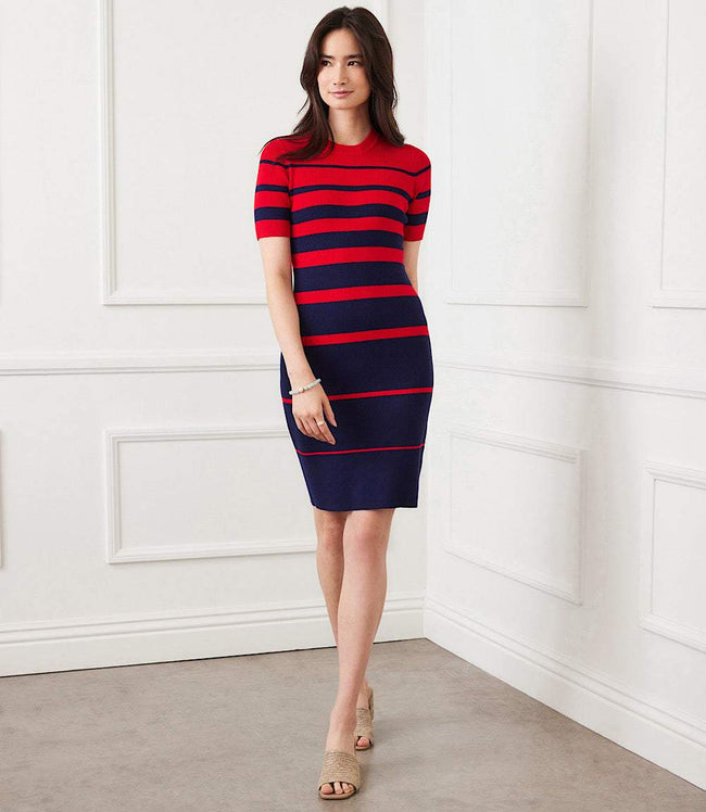 Karen Kane Red Stripe Ribbed Sweater Dress Karen Kane
