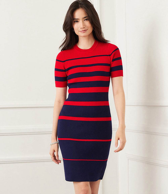 karen kane Red Stripe Ribbed Sweater Dress Karen Kane