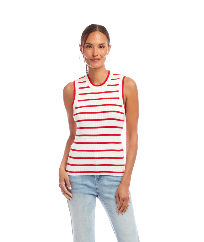 Karen Kane Red Stripe Ribbed Sweater Tank Karen Kane