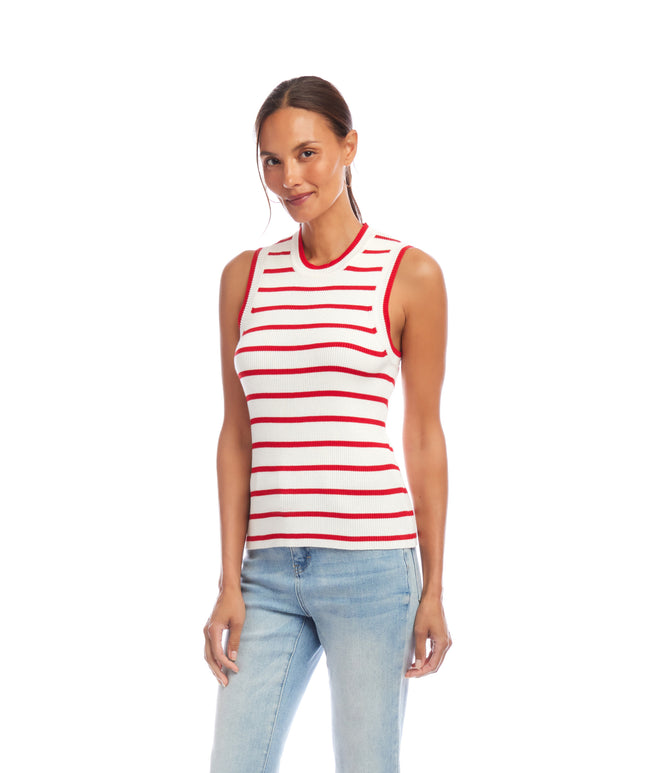 Karen Kane Red Stripe Ribbed Sweater Tank Karen Kane