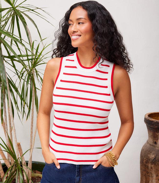 karen kane Red Stripe Ribbed Sweater Tank Karen Kane