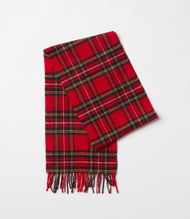 Karen Kane Red With Black Merino Wool Fringed Plaid Scarf Karen Kane