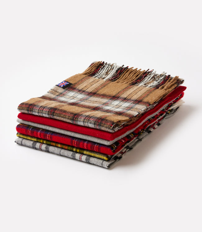 Karen Kane Red With Black Merino Wool Fringed Plaid Scarf Karen Kane