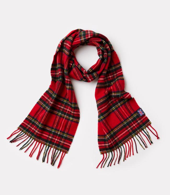 karen kane Red With Black Merino Wool Fringed Plaid Scarf Karen Kane