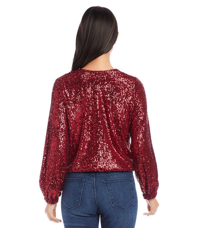 Karen Kane Ruby Blouson Sleeve Sequin V-Neck Top Karen Kane