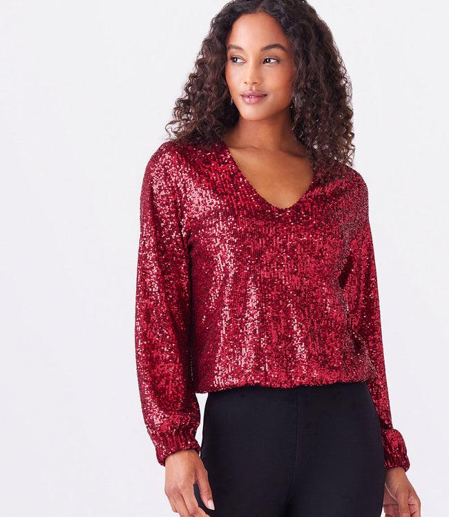 karen kane Ruby Blouson Sleeve Sequin V-Neck Top Karen Kane