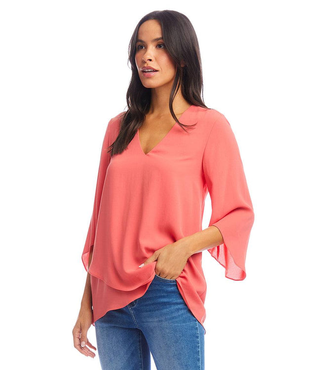 Karen Kane Salmon Bracelet Sleeve Asymmetric Top Karen Kane