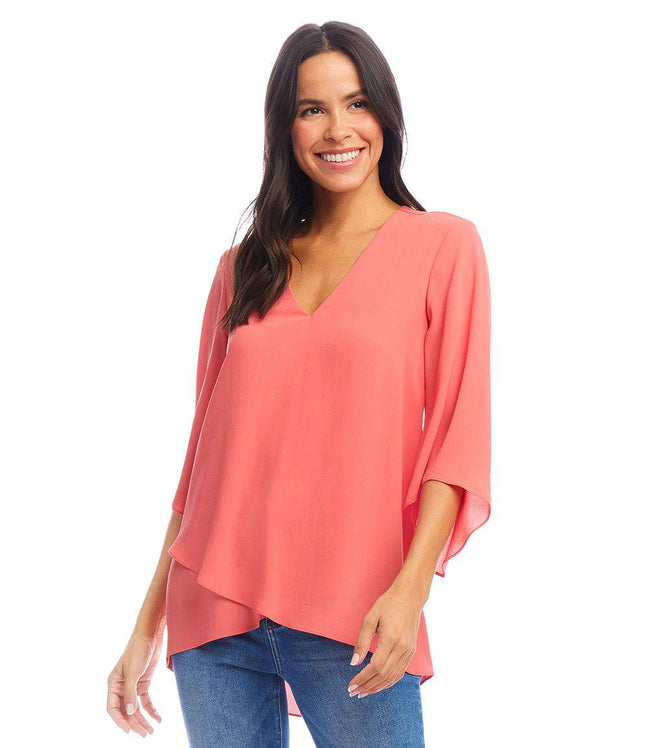 Karen Kane Salmon Bracelet Sleeve Asymmetric Top Karen Kane
