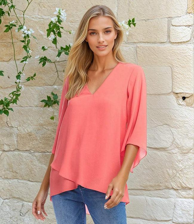 karen kane Salmon Bracelet Sleeve Asymmetric Top Karen Kane