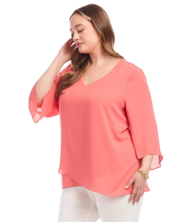 Karen Kane Salmon Plus Size Bracelet Sleeve Asymmetric Top Karen Kane