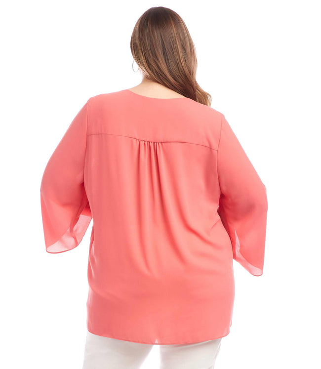 Karen Kane Salmon Plus Size Bracelet Sleeve Asymmetric Top Karen Kane