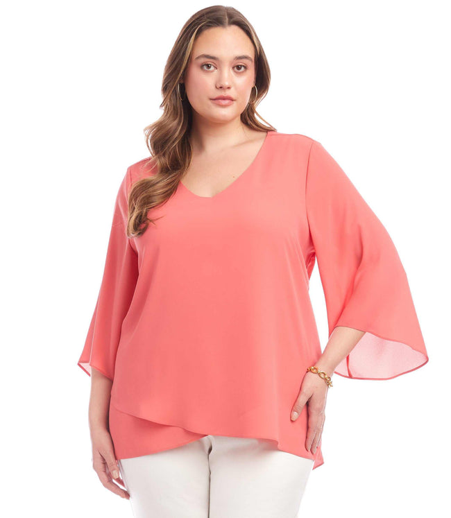 karen kane Salmon Plus Size Bracelet Sleeve Asymmetric Top Karen Kane