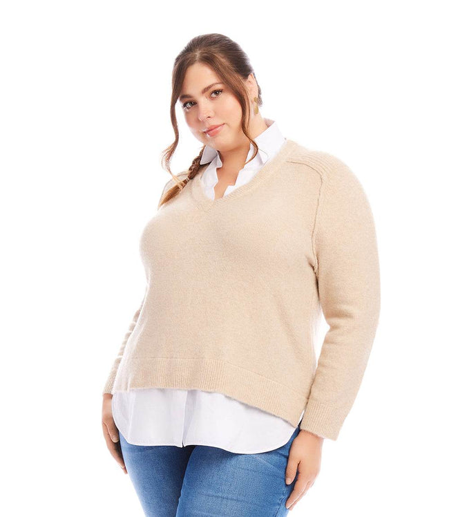 Karen Kane Sand Plus Size Layered Sweater Karen Kane