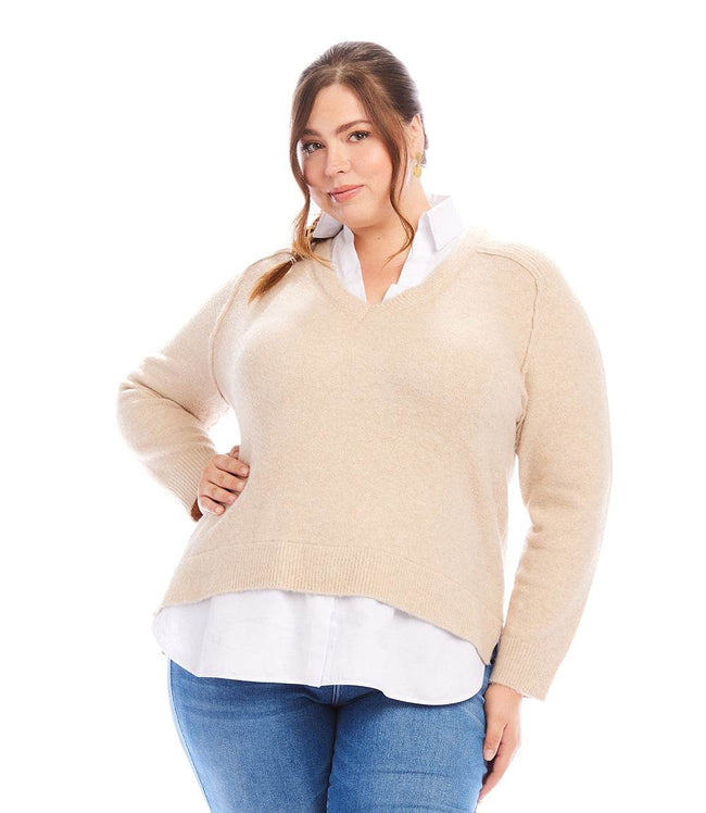 karen kane Sand Plus Size Layered Sweater Karen Kane