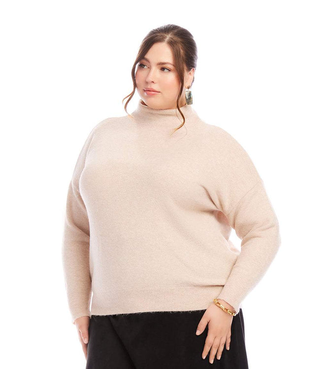 Karen Kane Sand Plus Size Mock Neck Sweater Karen Kane