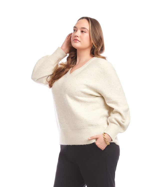 Karen Kane Sand Plus Size Sequin V-Neck Sweater Karen Kane